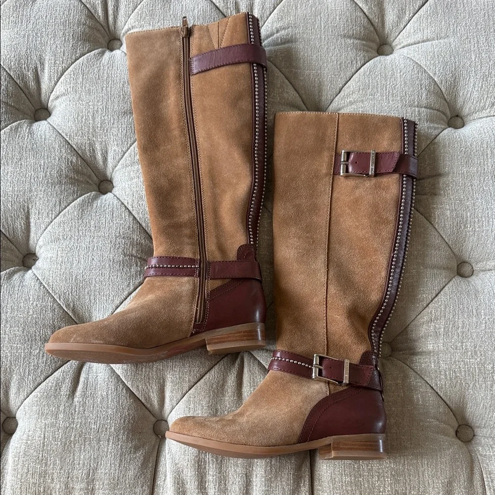 Alex Marie Tan and Burgundy Over the Knee Boots‎